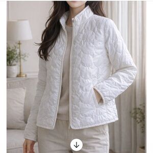 GAP White Quilted Jacket with Navy Logo Tag